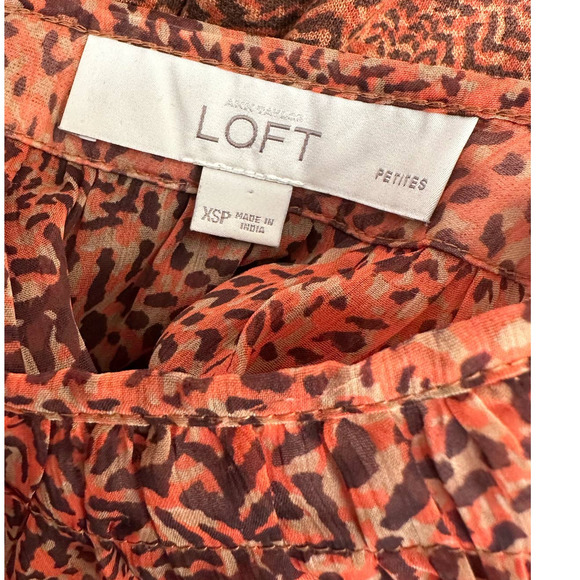 Loft orange animal print short sleeves blouse size XSP - Picture 4 of 7